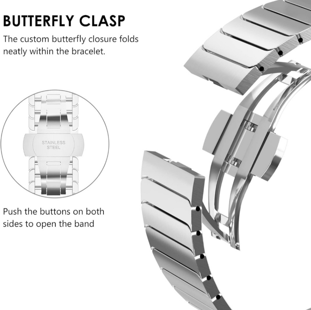 Silver Apple Watch SE 2nd Band 44mm, Stainless Steel Metal Link